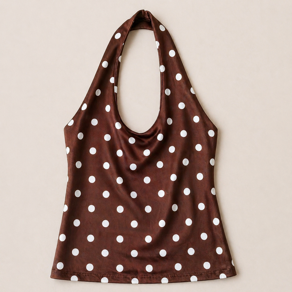 Polka Dot Halter Top – Chocolate Brown