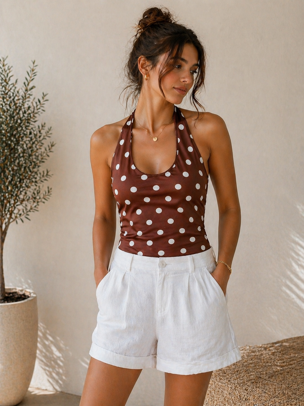 Polka Dot Halter Top – Chocolate Brown
