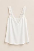 Λευκό Top με Δαντέλα V-Neck
