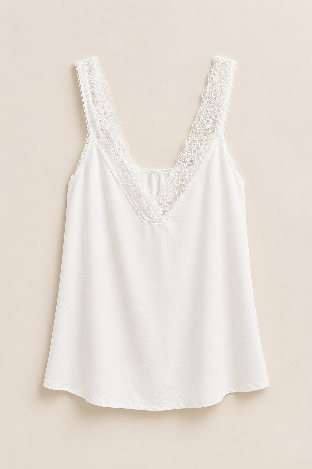 Λευκό Top με Δαντέλα V-Neck