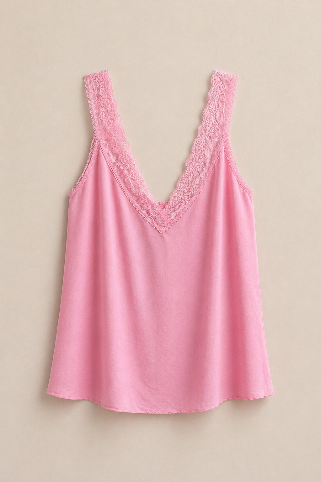 Ροζ Top με Δαντέλα V-Neck