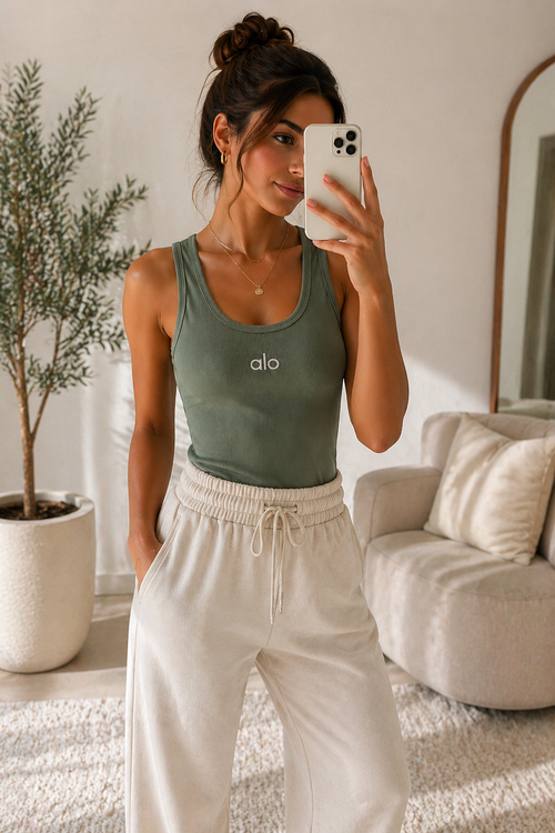 Ribbed Tank Top Χακί – Εφαρμοστό & Ελαστικό